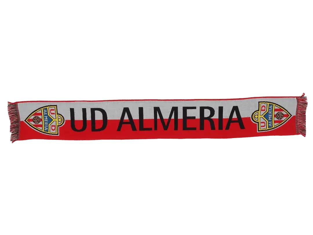 Bufanda oficial del UD Almería - con el texto UD Almería con el escudo oficial del equipo y los colores rojo y blanco