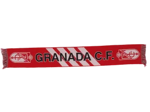 bufanda de fútbol oficial del granada club de fútbol con el texto granada cf en el centro y el escudo en los laterales
